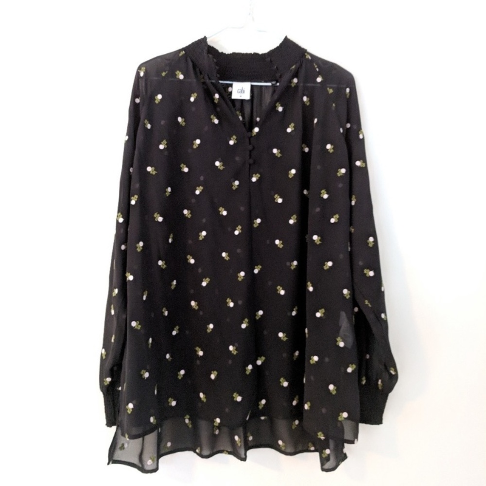 CAbi Floral Embroidered Smock Neck Blouse - NWOT